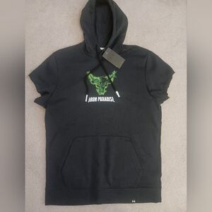 New Men's Loose UA Project Rock Black Hoodie with Green Design